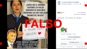 Es falso que el Gobierno suspendió los vuelos de Aerolíneas Argentinas que trasladan órganos del Incucai