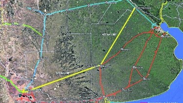 La traza amarilla es la que deberá seguir la nueva Transportadora Gas del Centro (TGC).  
