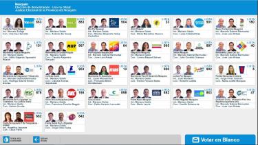 El simulador muestra las caras de los candidatos a intendente y primer concejal. 