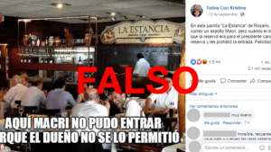 Es falso que un restaurante en Rosario no dejó almorzar a Macri porque no tenía reserva