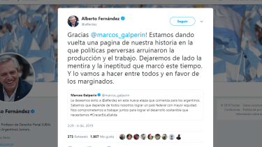 La respuesta de Fernández a Galperin en Twitter.