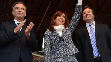 Soria y Pichetto, junto a la vicepresidenta Cristina Kirchner, durante su visita a Roca hace algunos años.