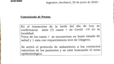 El hospital de Jacobacci emitió un comunicado dando a conocer el estado de salud de los pacientes. (Foto: José Mellado)