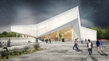El diseño arquitectónico simula una garza blanca.