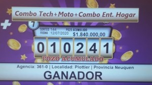 Una persona de Plottier se quedó con el millonario premio del Patagonia Telebingo
