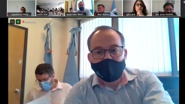 El director de Rentas, Juan Martín Insúa, expuso la reforma fiscal por videoconferencia a  los diputados de la comisión de Asuntos Constitucionales. (Legislatura de Neuquén)