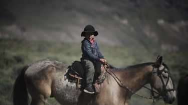 Joaco y Piñonero en el arreo desde el paraje Las Ramadillas hasta el paraje El Salto en el norte neuquino. Foto: Martín Muñoz.