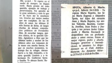 Así salieron los avisos fúnebres en la edición papel del diario La Nación.-