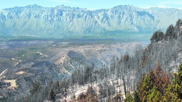 Incendio forestal en la zona de Cuesta del Ternero en cercanías de El Bolsón. Foto: Marcelo Martinez