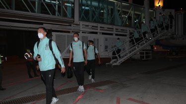 La selección llegó cerca de la medianoche a Barranquilla para jugar ante Colombia. (foto/@Argentina)