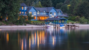 Las Balsas Gourmet Hotel and Spa at night, Villa la Angostura, Neuquen, Patagonia, Argentina