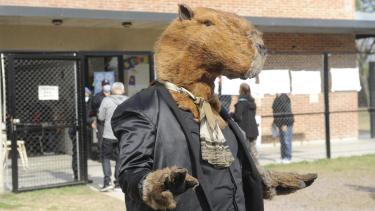 El "hombre carpincho" se hizo presente en Nordelta. 

Foto: gentileza