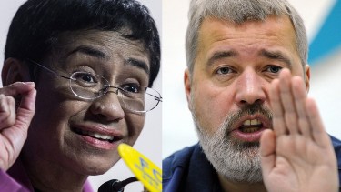 Ressa es experiodista de CNN y cofundadora de la página de información Rappler y Muratov es uno de los fundadores y jefe de redacción del periódico ruso Novaya Gazeta. Foto: AFP
