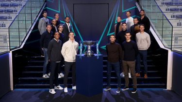 La presentación de los jugadores de dobles en Turín, donde participó Zeballos. 