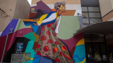 El mural de Mario Vélez, de Córdoba, en el paredón del Club Del Progreso. (Foto: Juan Thomes)