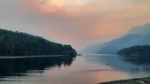 Incendio en lago Steffen: el viento fue intenso y trasladó el humo a Bariloche