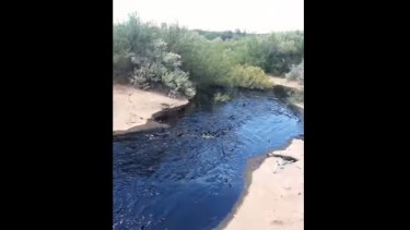 El derrame se encuentra entre las estaciones de bombeo de Medanito y Crucero Catriel, el Río Negro. (Foto: Captura de video)