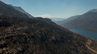 El incendio del lago Martin se inició por un rayo el 7 de diciembre. este fin de semana se volvieron a activar focos. Archivo