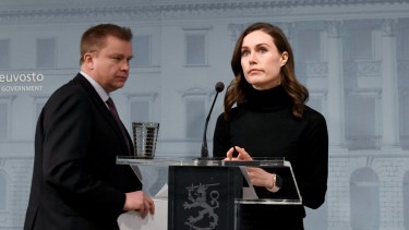 La primera ministra finlandesa, Sanna Marin, durante el anuncio. 