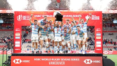 Argentina y su festejo por ganar el seven de Vancouver. 