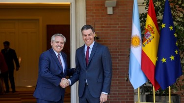 El Primer Ministro de España Pedro Sanchez recibió al Presidente Alberto Fernández. Foto Télam.