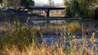El lecho del río Limay al descubierto por la falta de agua, sector acceso isla 132 (foto Matías Subat)
