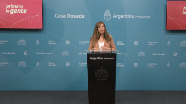 Gabriela Cerruti en su habitual conferencia de prensa. 