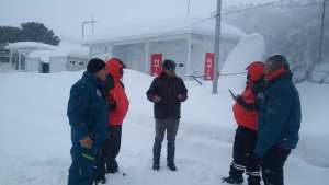 Por la nieve y el viento blanco no pueden mover camiones varados en Las Lajas por cierre de Pino Hachado