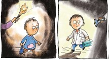 Imagen de «Los Iluminadores», la tira de Chelo Candia, en el día del maestro