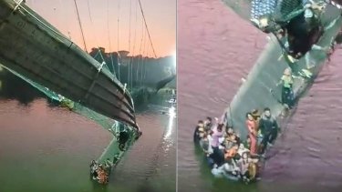 El puente estaba lleno de personas por un feriado festivo.