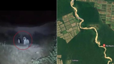 Juan José subió la imagen de las supuestas brujas (izquierda), que fueron encontradas en un monte de Aguaray.-