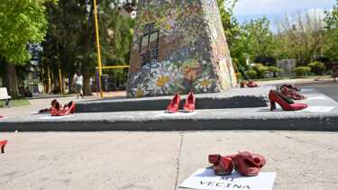 En el Día internacional de la eliminación de las violencias contra las mujeres realizaron intervenciones en Cipolletti. Foto: Florencia Salto. 