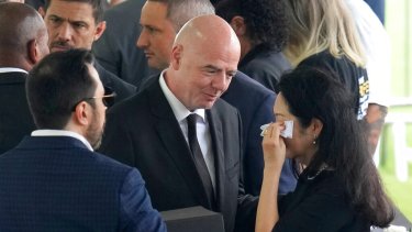 Gianni Infantino estuvo presente en el funeral de Pelé. (AP Photo/Andre Penner)