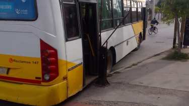 El colectivo se quedó sin frenos y chocó contra un poste. Foto: Gentileza.