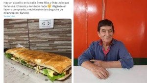 «El abuelito» viral: vende sándwiches de milanesa de medio metro en Rincón de los Sauces