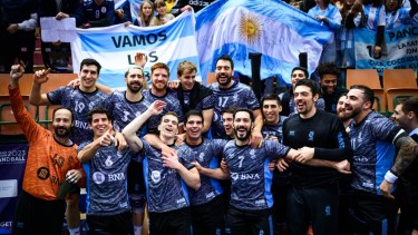 El festejo de los jugadores argentinos tras ganar el último partido del Mundial. 