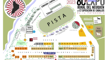 El mapa de la octagésima edición de la Expo Rural, a realizarse en Junín de los Andes.