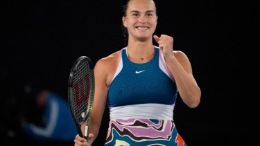 Sabalenka festeja su triunfo en semifinales de Australia. 