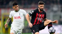 Imagen de Patadón del Cuti Romero en la derrota del Tottenham con Milan por Champions League