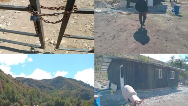 Imagen difundida por el Parlamento Mapuche de las edificaciones y candado en un territorio que reclama una comunidad. Gentileza