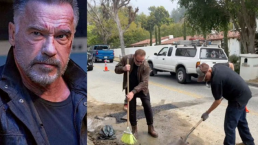 «Hasta la vista, bache», el video viral de Arnold Schwarzenegger tapando un agujero en Los Ángeles