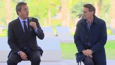Massa y Katopodis, en el acto por las obras en Parque Yrigoyen. 