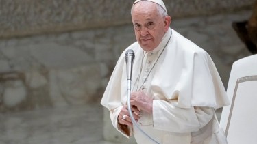 Pope Francis arrives for his weekly general audience in the Pope Paul VI hall at the Vatican, Wednesday, Aug. 30, 2023. (AP Photo/Andrew Medichini)