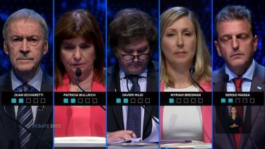 Sergio Massa, Javier Milei, Patricia Bullrich, Myriam Bregman y Juan Schiaretti se enfrentaron en el segundo debate presidencial. (Captura)