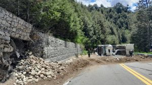 Un chofer en estado reservado, tras el vuelco de un camión en Ruta 40