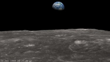 Simulación de lo que vio la tripulación del Apolo 8 cuando la Tierra se elevó sobre la Luna en 1968. (Créditos: NASA)