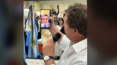 El candidato a presidente y ministro de Economía apareció por videollamada en el encuentro de Juntos Somos Río Negro. Foto gentileza. 