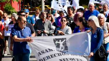 La abajo firmante, APDH Neuquén, en la marcha en contra del DNU de Milei. (foto Archivo Matías Subat)