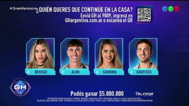 Así quedó la placa de nominados de Gran Hermano, para este lunes.-