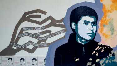 Las paredes de la Universidad Nacional del Comahue conservan la Memoria de la desaparición del estudiante universitario en un mural  (foto Cecilia Maletti)